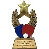 Decade Awards Personalized Ping Pong Trophy - Engraved Table Tennis Award with Red and Blue Paddles - Celebrate Ping Pong Champions - Paddle Ball Mastery Trophy - Customize Now (6 Inch)