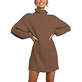 ANRABESS Women Oversized Sweater Dress Turtleneck Batwing Long Sleeve Ribbed Knit Loose 2025 Fall Winter Casual Short Dress