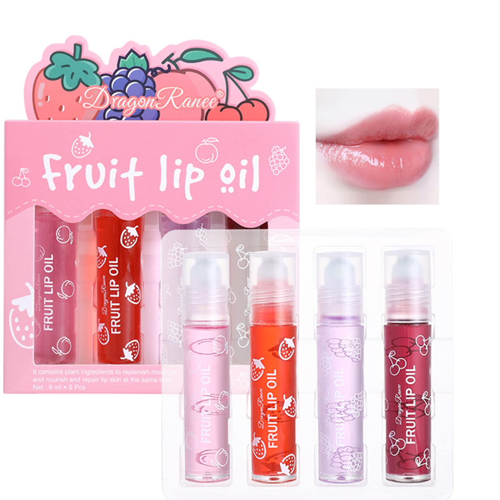 4 Pcs Fruit Lip Oil Set Lip Gloss Crystal Jelly Liquid Lipstick, Set Moisturizing Hydrating Non-Stick cup Long Lasting Lip Kit for Women and Girls (Lip Oil, 4Pcs) — image 1