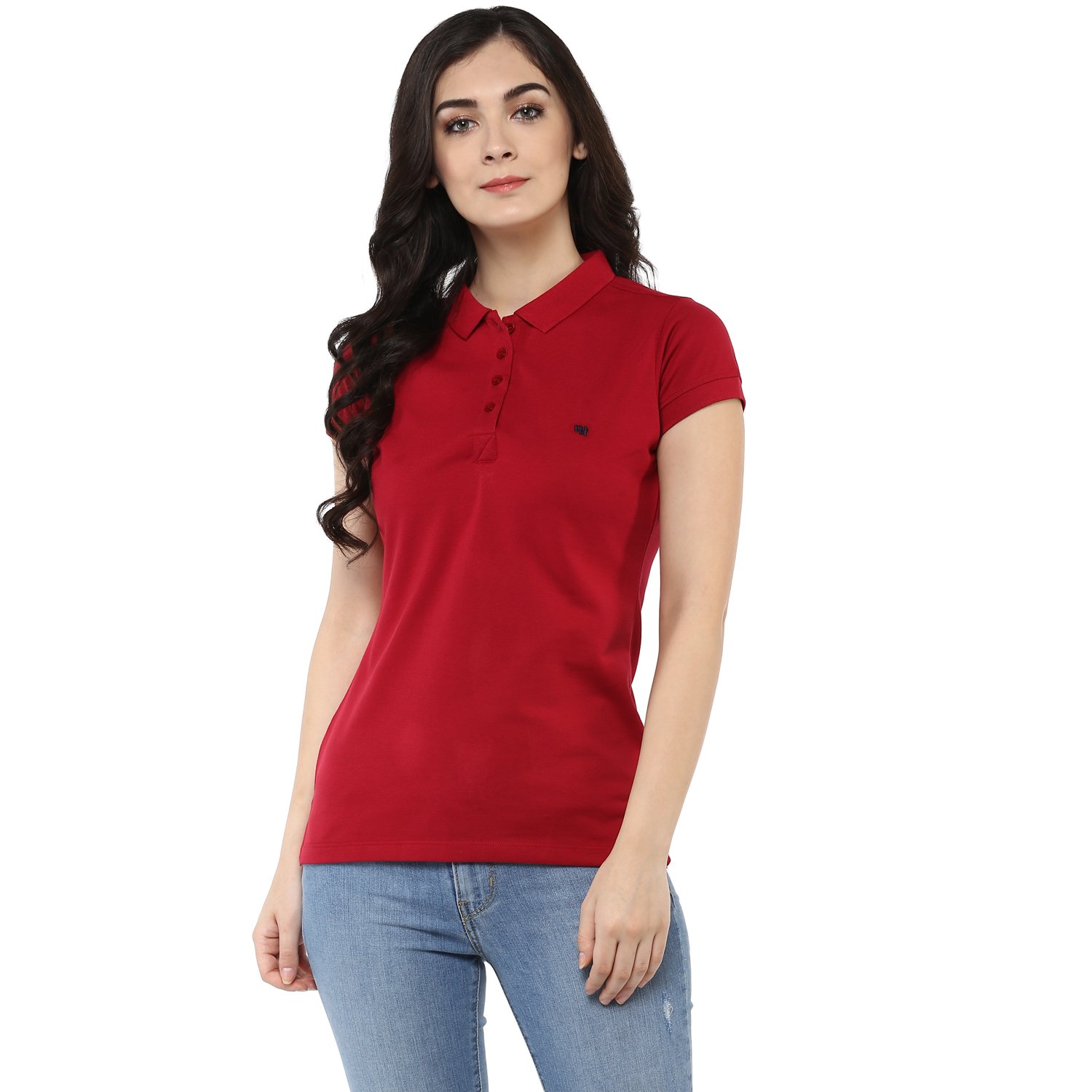 modeve women's solid polo t-shirt (cherry)