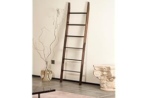 BLOSSOME BETTER ADDITION TO BETTER LIFE Blanket Ladder for the Living Room 6-Tier, Wooden Decorative Quilt Holder for Bed room, Wall-Leaning Towel Rack for Bathroom，Rustic Farmhouse Ladders for Display. (Dark Brown)
