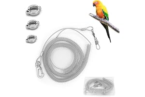 LuckyOpt Parrot Flying Leash, 16.4 ft Training Rope with 3 Size Bird Foot Ring, Anti-Bite Elastic String for Cockatiels, Birds, Pigeon (Clear)