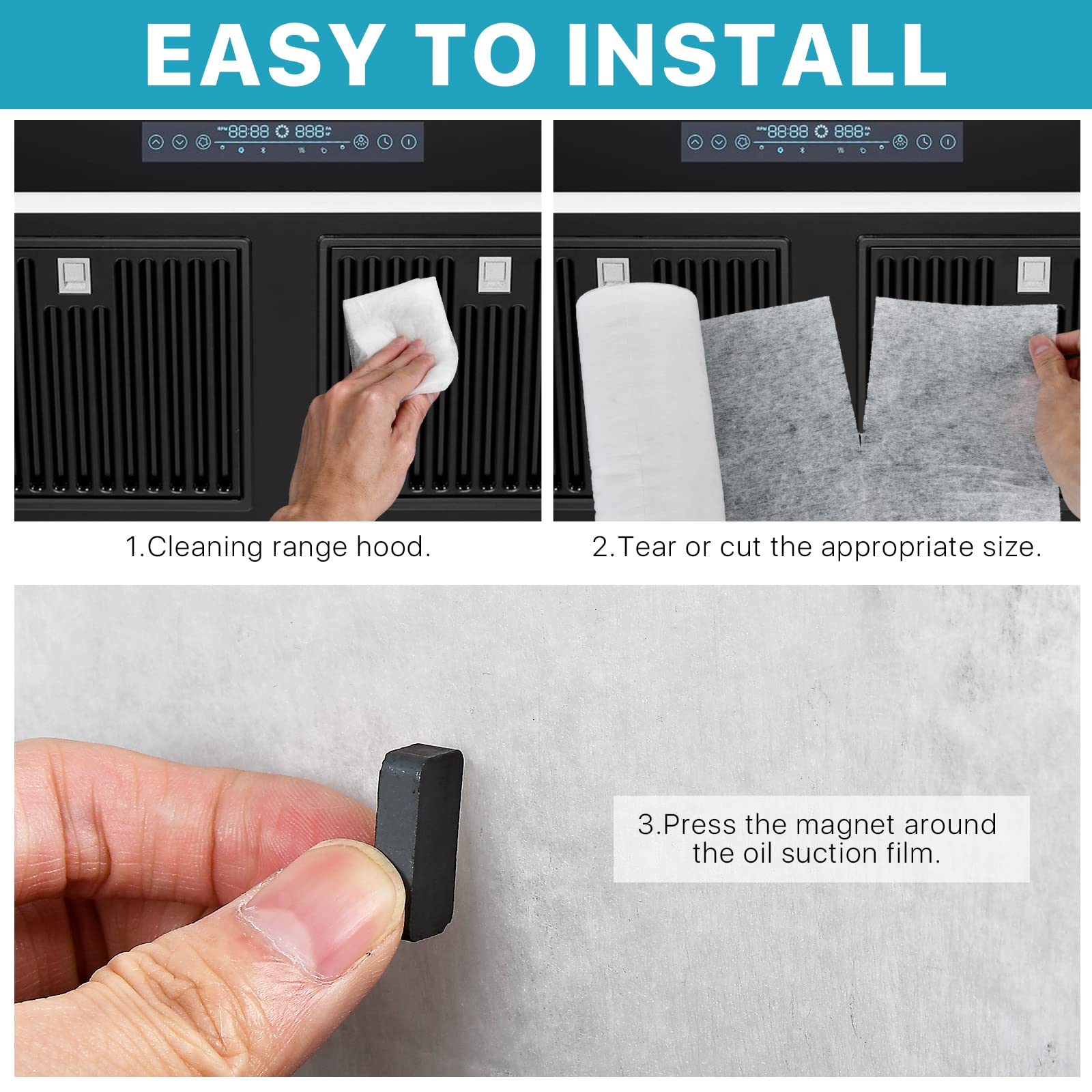 2 Rolls Range Hood Filters, Nonwoven Fabric Range Hood replacement filter with Magnetic block and Oil Proof Sticker, Anti Oil Filter Membrane for Kitchen（10m, White)