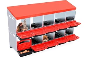 MOCHALIGHT Chicken Nesting Box,10 Compartment Roll Away Nesting Box for Laying Eggs,Wall Mount Chicken Nesting Boxes,Easy Egg Collection,Cleanable Pull Out Hen Roosting Boxes 10 Hole,Red