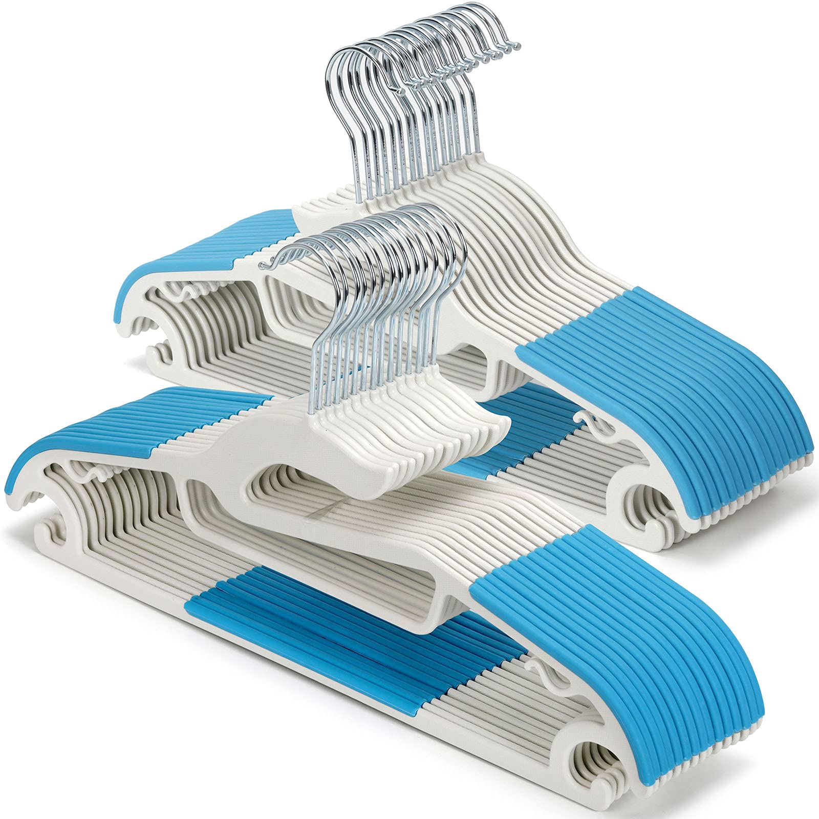 Tinfol 30PC Plastic Hangers Space Saving Clothes Hangers, Dry Wet Hangers with Blue Non-Slip Pads Clothes - Suit Hangers Heavy Duty Coat Hanger Perfect for Cloth,Underwear, Pants, Shirts and Sweaters