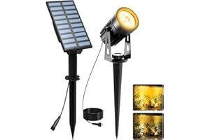 T-SUNUS Halloween Solar Landscape Spotlights, Garden Spot Light IP65 Waterproof 9.8ft Cable, 2000mAh Separated Panel, Auto On/Off for Christmas Tree Flag Driveway Pathway Pool Area Warm White 3000K