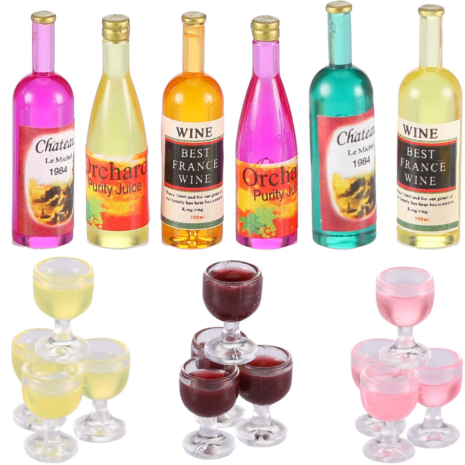 Sumind 18 Pieces Dollhouse Wine Bottles Champagne Cups for Doll Miniature Glasses Goblet Cups Mini Miniature Drink Bottles Kitchen Accessories for Dollhouse Decors (Red Wine Style)