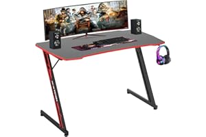 BestOffice Gmaing Desk Z Shaped 47 inch PC Computer Desk Computer Workstation Ergonomic Gaming Table with Headphone Hook for Game Players, Red