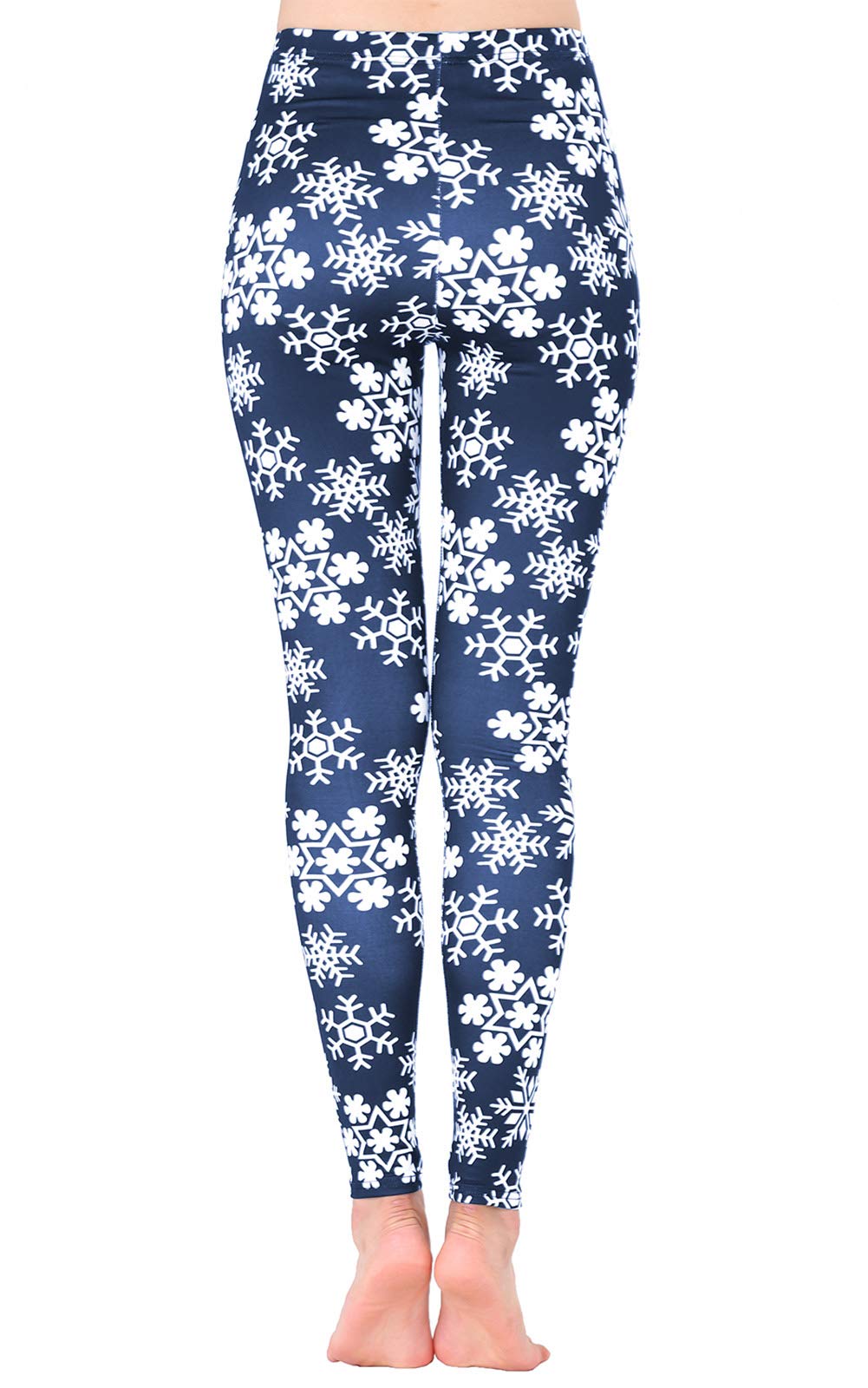 DawnRaid Womens Ultra Soft Brushed Christmas Leggings Pants Black Snowflake Patterned L