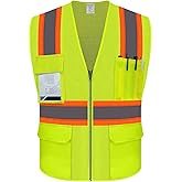 Uno Mejor Safety Vest for Men Women, Hi Vis With Pockets and Zipper, High Visibility for Workers/Contractors/Surveyors, ANSI Compliant (UB-Yellow, XL)