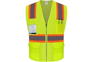 Uno Mejor Safety Vest for Men Women, Hi Vis With Pockets and Zipper, High Visibility for Workers/Contractors/Surveyors, ANSI Compliant (UB-Yellow, XL)