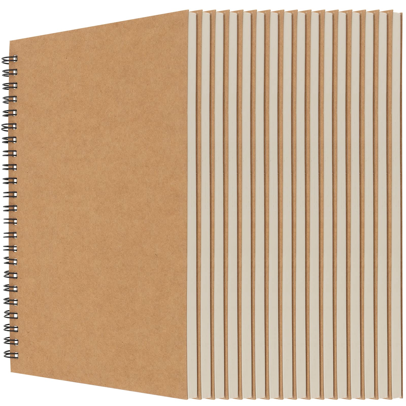 MUKLEI 16 PCS A5 Sketchbook, Blank Sketch Book, 30 Sheets/60 Pages Spiral Bound Sketch Pad Kraft Cover Drawing Pad Sketch Notebook for Artist, Travel, School, Brown
