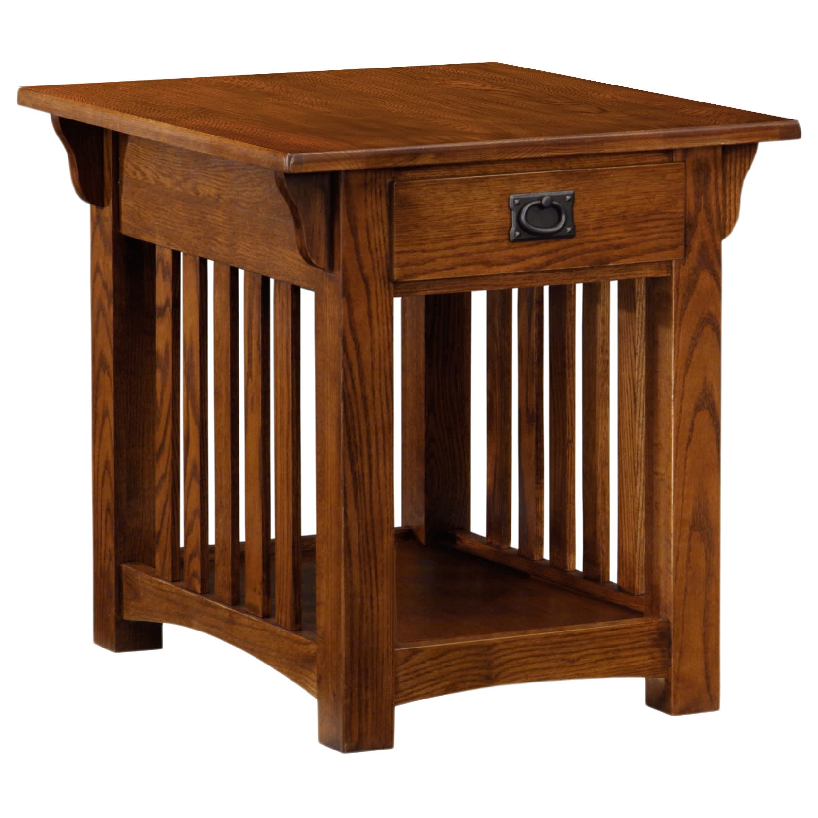 Leick Home Mission Impeccable End Table, Solid Wood Accent Table with Drawer & Shelf, Medium Oak Finish, Craftsman Style, 22 in L x 25 in D x 23 in H, 8207 Image