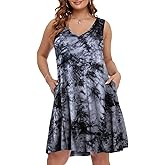 BELAROI Women Casual Summer Dresses Plus Size Sundress V Neck Swing Tank Dress Sleeveless Criss-Cross Beach Cover Ups Pockets