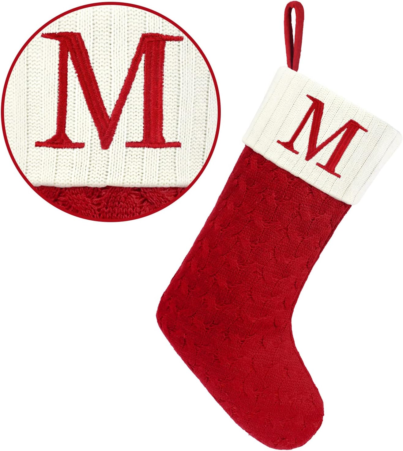 Stockings & Holders - Jeyew Christmas Stockings with Initials, 20 Inches Large Embroidered Letter Knit Red White Christmas Stocking for Family Holiday Decorations and Xmas Tree Fireplace (Letter M)