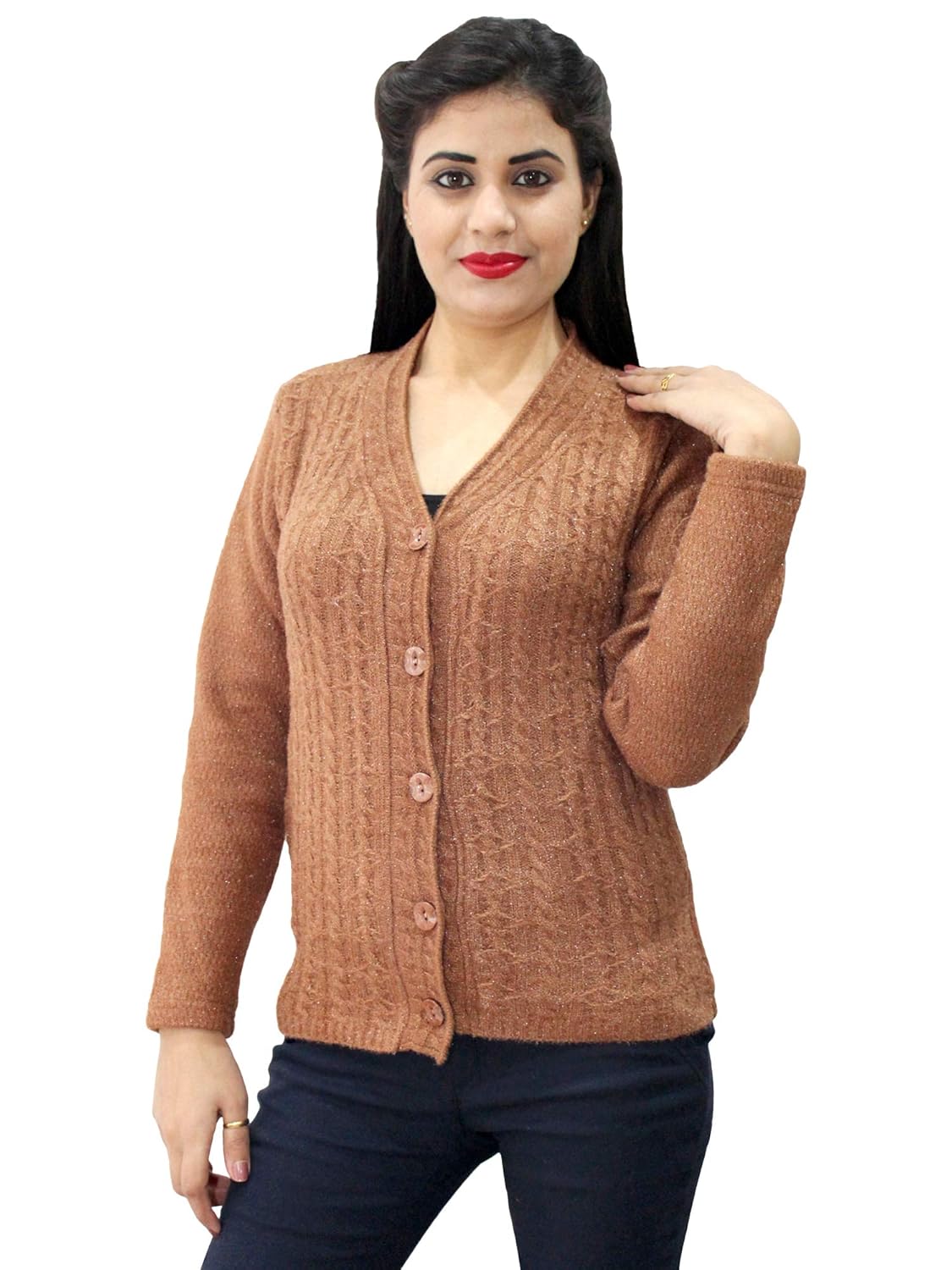 hautemoda women's wool buttoned cardigan (ad04caz76br_brown)