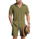 GINGTTO Men's Summer Beach Outfits 2 Piece Short Sleeve Shirts and Shorts Vacation Sets