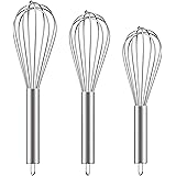 Ouddy 3 Pack Stainless Steel Whisks 8"+10"+12", Wire Whisk Set Wisk Kitchen Tool Kitchen whisks for Cooking, Blending, Whiski