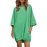 Nirovien Women's Oversized Sweatshirt Dress 3/4 Sleeve Crewneck Tunic Sweatshirts Casual Long Pullover with Pockets