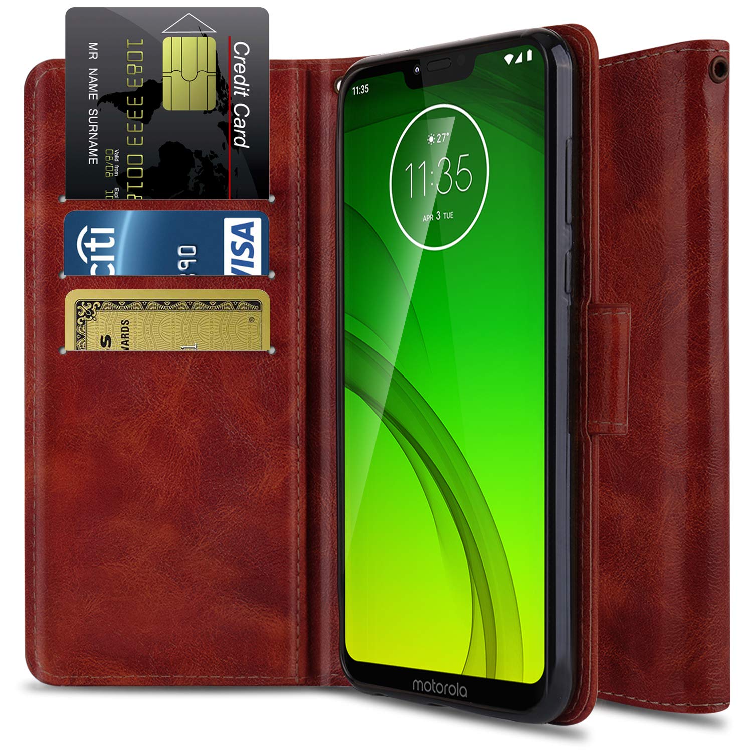 Motorola Moto G7 Power Wallet Case Durable Leather Folio Close