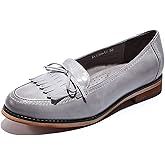 Mona flying Women's Leather Tassel Loafer Dress Casual Slip on Flat Office Work Shoes for Ladies
