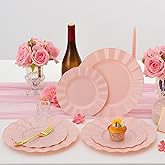ISFANGCO 60Pcs Premium Pink Plates Disposable, Fancy Plastic Disposable Plate, Elegant Wedding Plates Set include 30 10" Dinner & 30 7" Dessert Plates for Party Wedding(30Guests)
