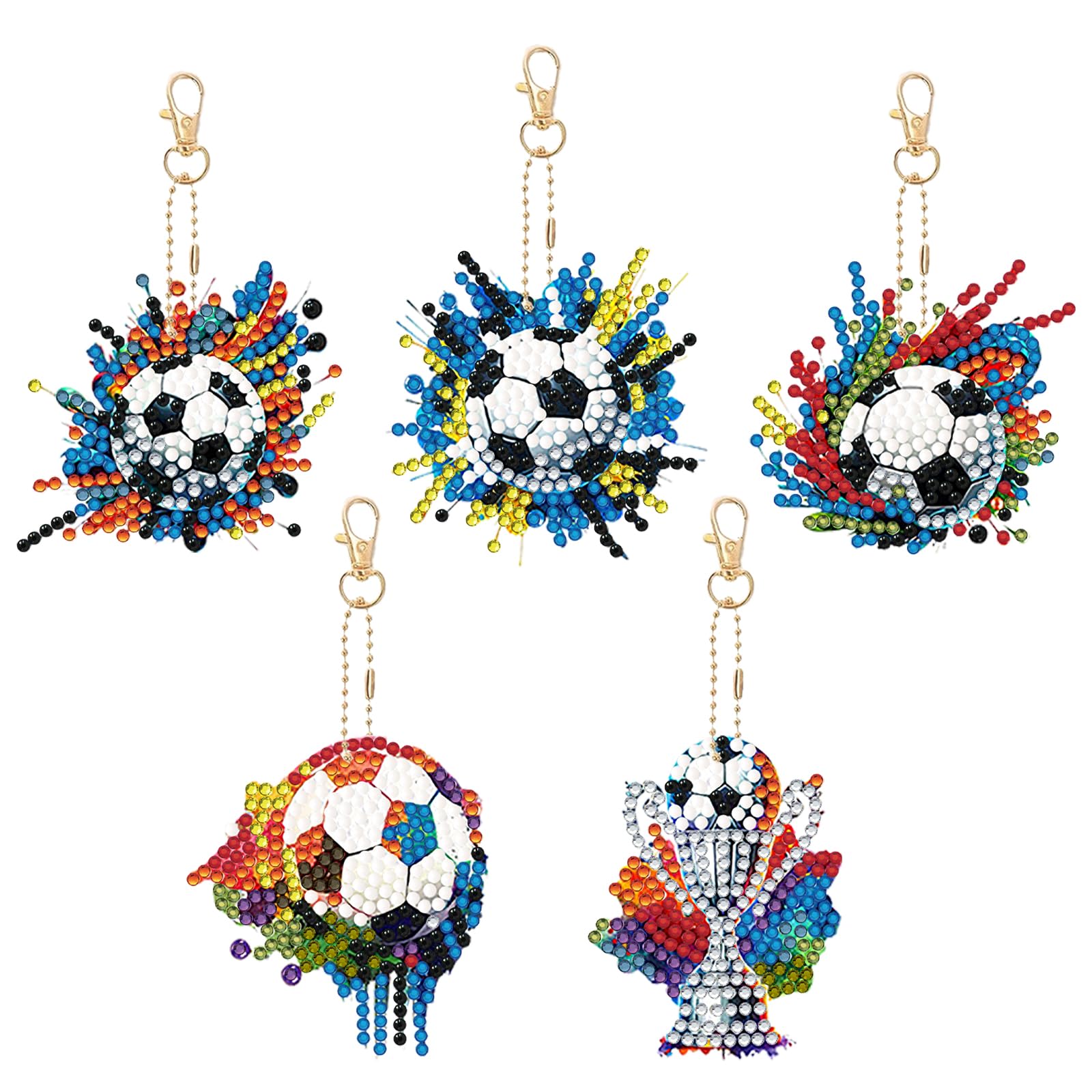 KiKiHong 6 Pcs Football Diamond Painting Keyring,Football Keyrings,5D DIY Diamond Art Painting Bag Decorative Keychain Suitable for Beginners