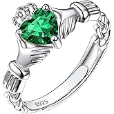 925 Sterling Silver Good Luck Celtic Twisted Knot/Claddagh Heart Birthstone Ring, Thin Delicate Adjustable Promise Engagement Ring Irish Jewelry for Women
