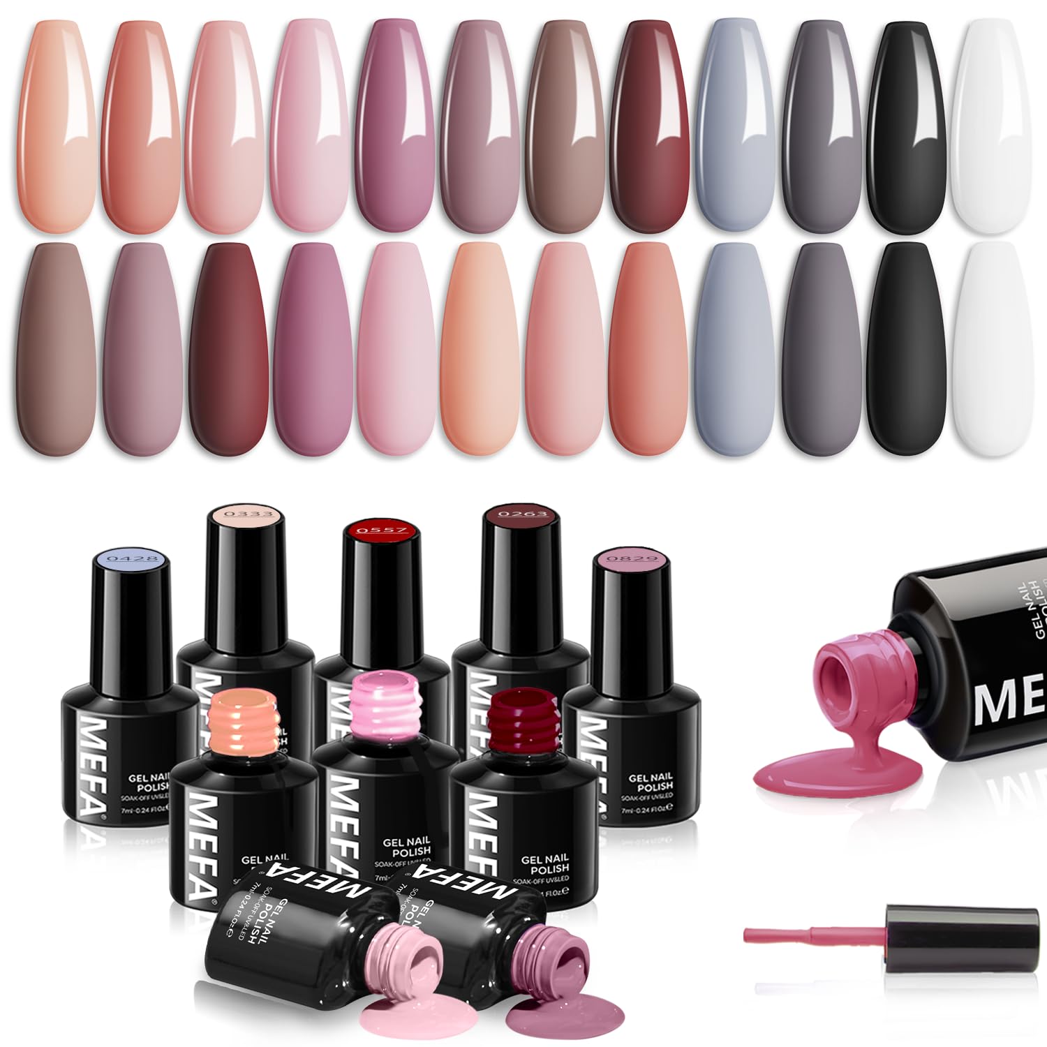 Photo 1 of ** sample sizes** MEFA 12 Colors Fall Gel Nail Polish Set, Purple Burgundy Red Brown Gray Gel Nail Polish Fall Winter Colors Collection Nail Art Manicure DIY Salon Home Gifts for Women Girls