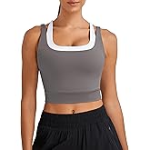 BMJL Womens Built in Bra Tank Tops Black Workout Scoop Neck Racerback Cropped Tops Camisole with Padded