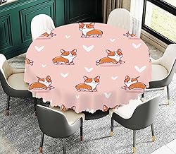 IBILIU Cute Corgi Dog Round Tablecloth,Kawaii Puppy