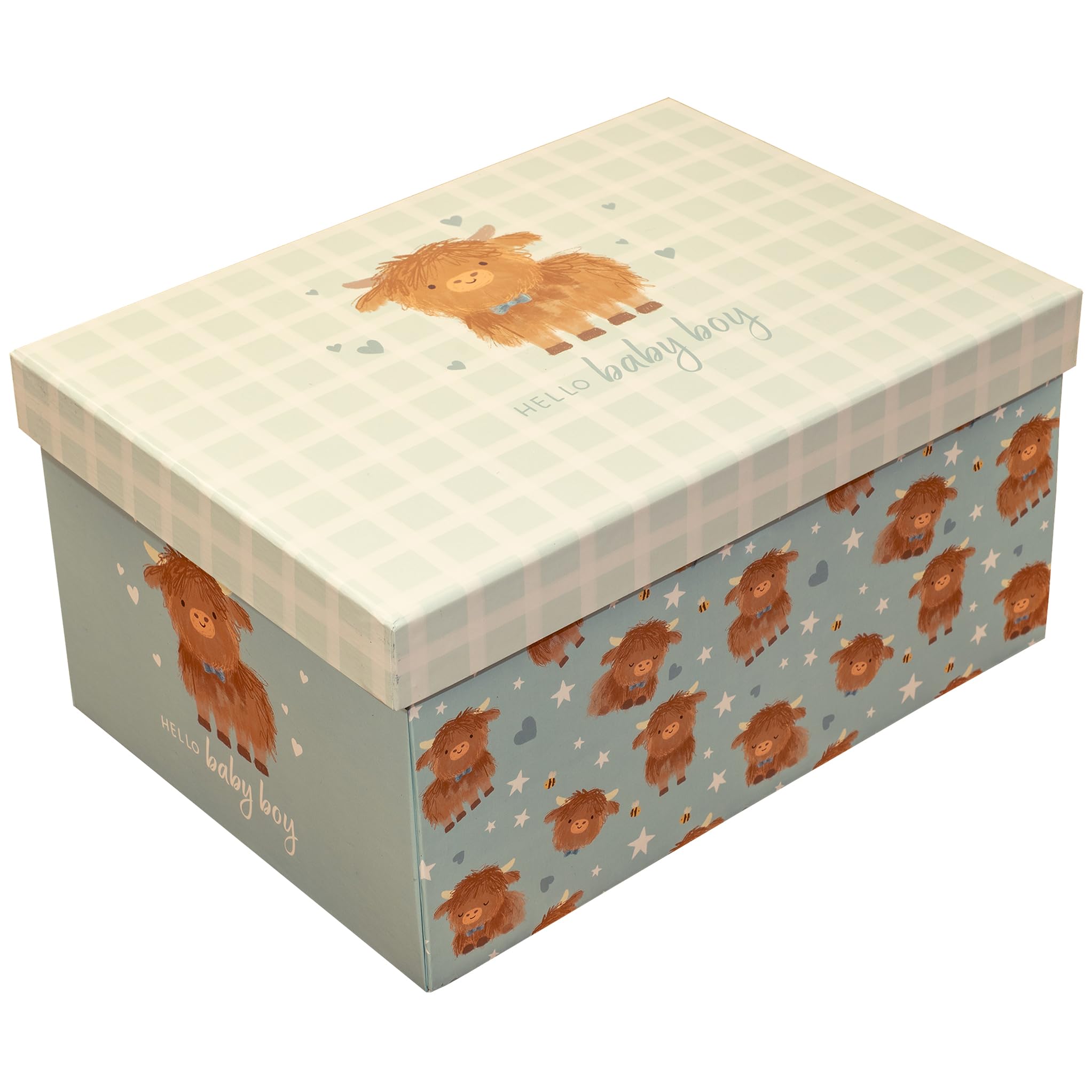 Baby Boy Girl Flat Pack Gift Box with Lid Perfect for Baby Shower, Keepsake, New Born Present (Blue Baby Boy)