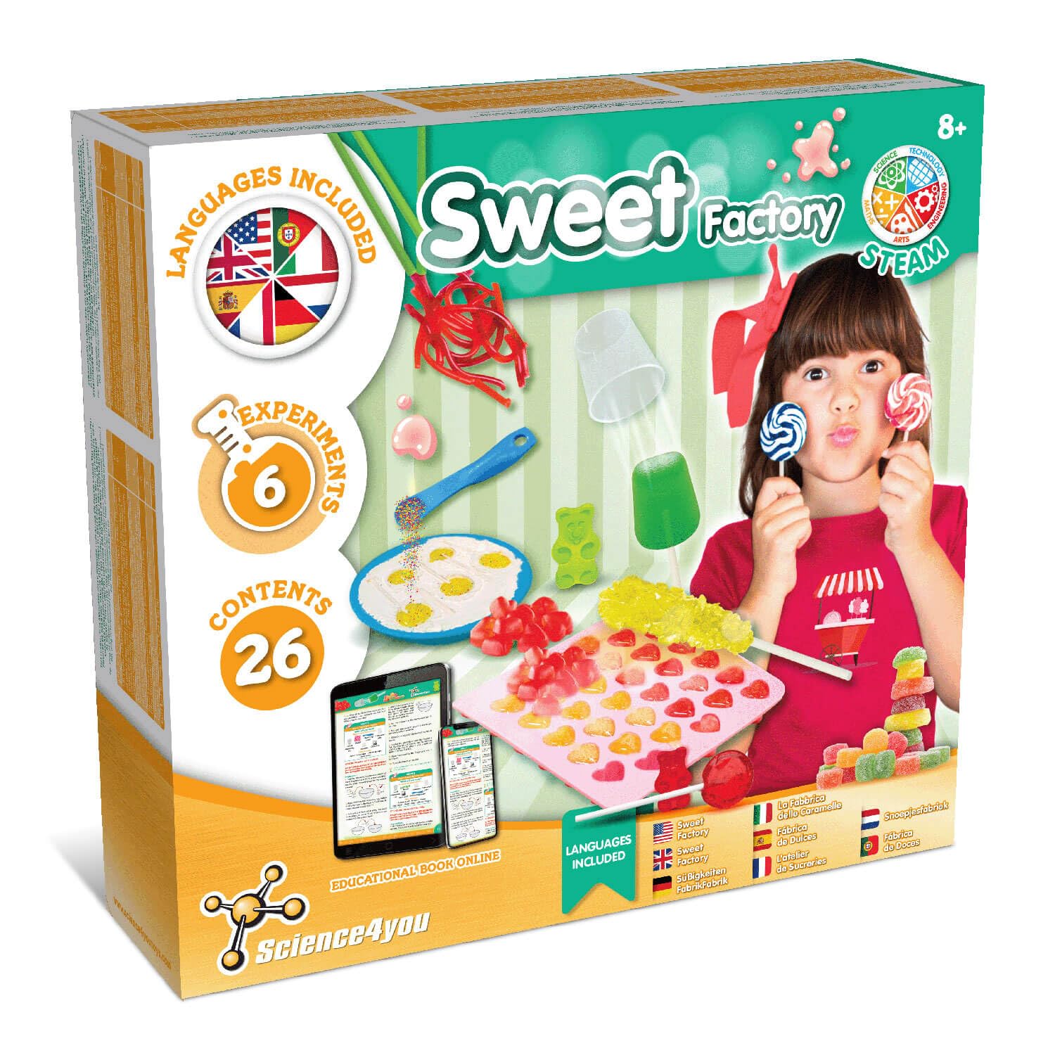 Science4you Sweet Making Kit for Kids - Make Your Own Gummies, Lollipops and Much More, 26 Contents, Gummy and Sweet Moulds Included, Games, Stem Toys, Gifts for 8+ Year Olds Boys and Girls