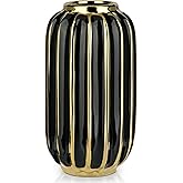Briful Gold Plated Lantern Ceramic Vase Home Decor Creative Design Porcelain Decorative Flower Vase 11.02'' Black Ceramic Vases for Wedding Anniversary Decoration
