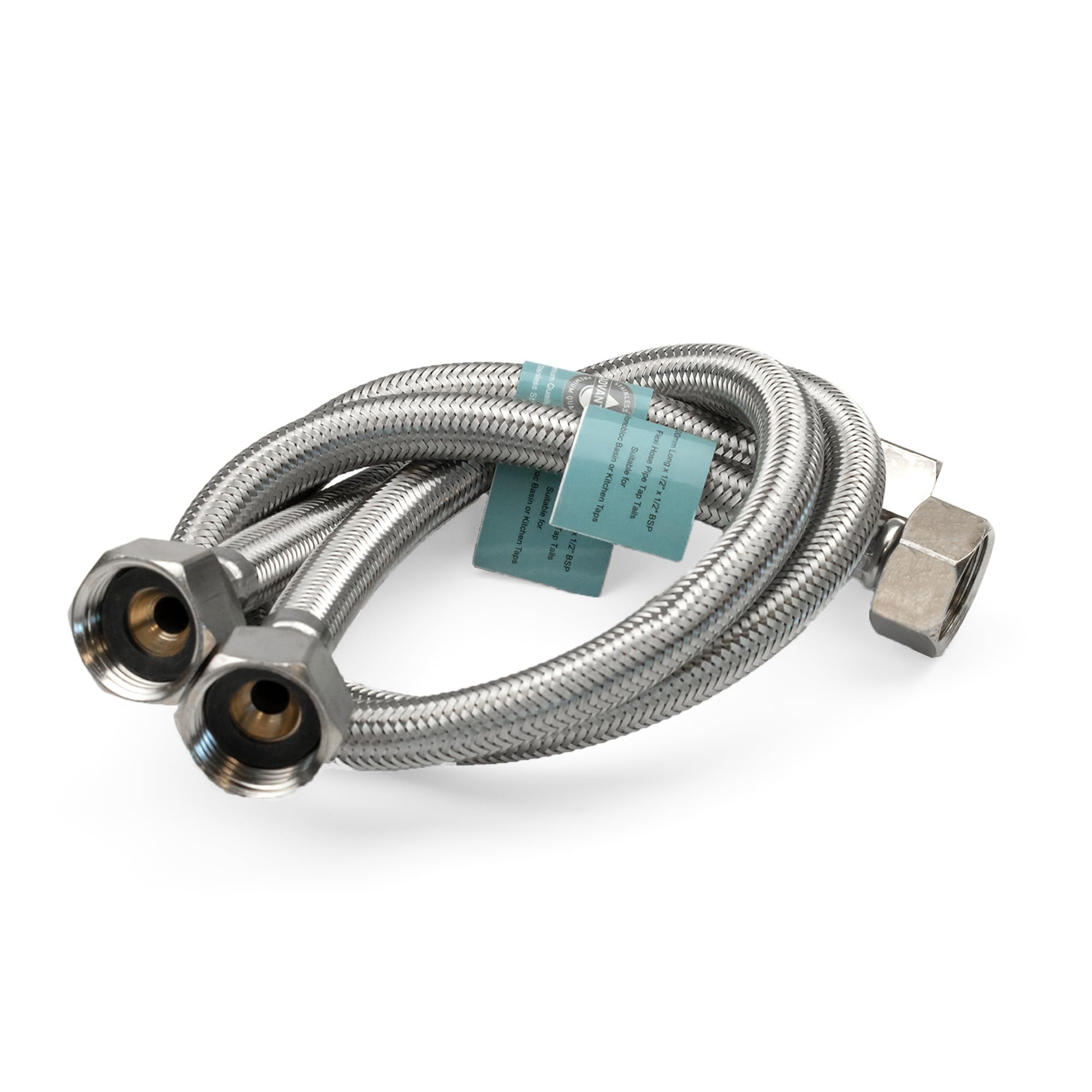 Pair of 1/2" x 1/2" BSP (500mm) Flexible Connectors | DIY Repalcement Bathroom/Kitchen/Boiler Flexi Hose Pipes Tail
