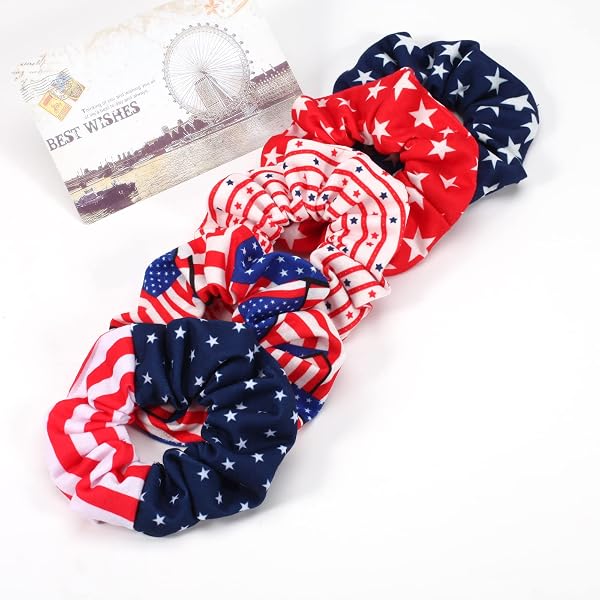 9PCS USA AMERICAN FLAG HAIR SCRUNCHIES FOR WOMEN GIRLS INDEPENDENCE DAY PATRIOTIC RED WHITE BLUE HAIR TIES FOURTH OF JULY FESTIVAL PONYTAIL HOLDER HAIR ACCESSORIES ELASTIC HAIR BAND