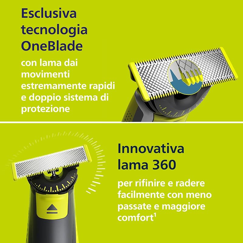 OneBlade 360 Autentico Regolabarba Elettrico per Viso e Corpo, Rasoio e Spazzola, 3x 360 Lame, 3x Pettine per Barba (1,3,5 mm), 1x Kit per il Corpo, QP2824/31