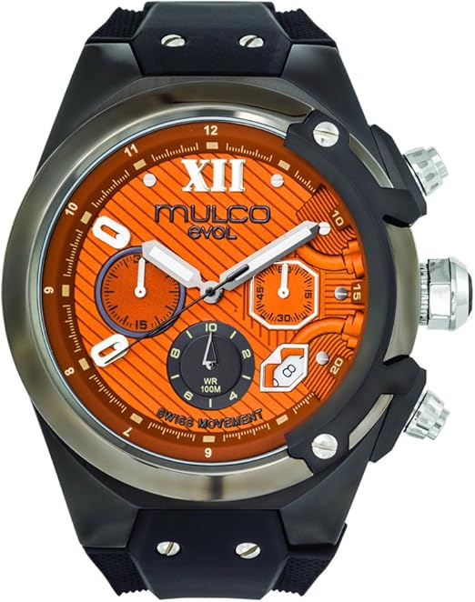 Amazon.com: Mulco Evol Lock Reloj de cuarzo con cronógrafo suizo para hombre | Acentos de acero analógico premium | Banda de reloj de silicona | Reloj de acero inoxidable resistente al agua,