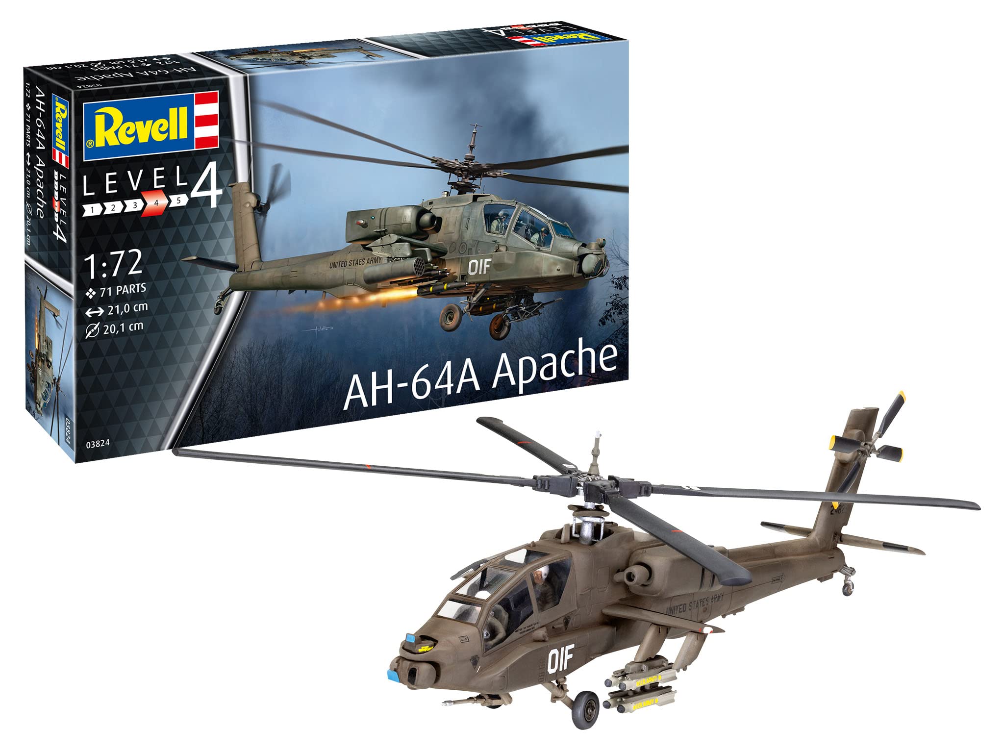 Revell 03824 AH-64A Apache Maquette en Plastique Non construit/Non peint Échelle 1:72
