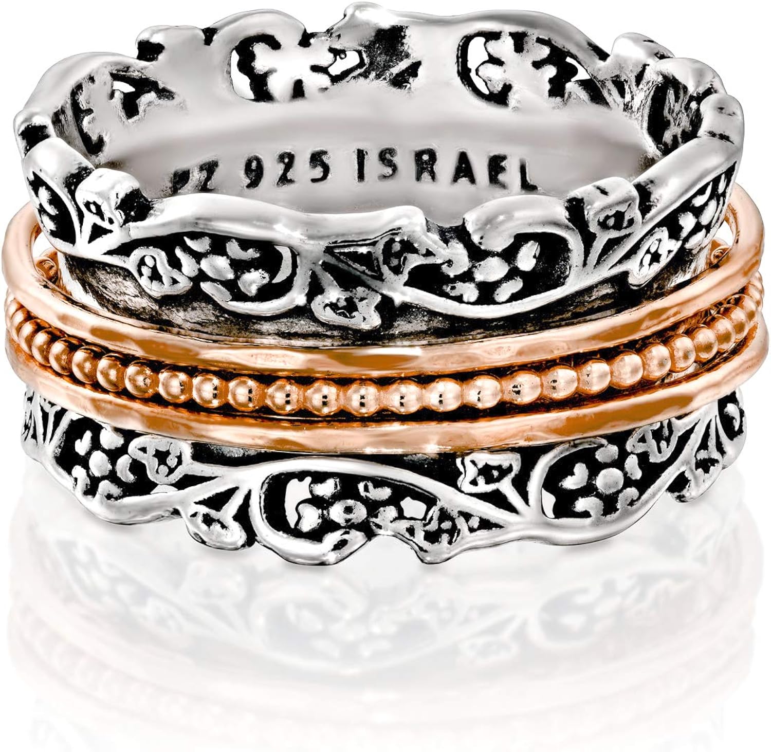 PZ Paz Creations Silver Spinner Ring | 925 Sterling Silver | Rose Gold Spinners | Rings for Women: Clothing