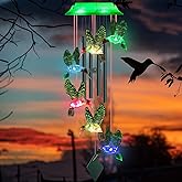 Solar Wind Chimes for Outside - 37" WANQDG 6 LED Hummingbird Color Changing Wind Chime with 4 Green Metal Tube, Music Wind Chimes Great as a Gift for Women mom Grandma Best Friends' Birthday Gift