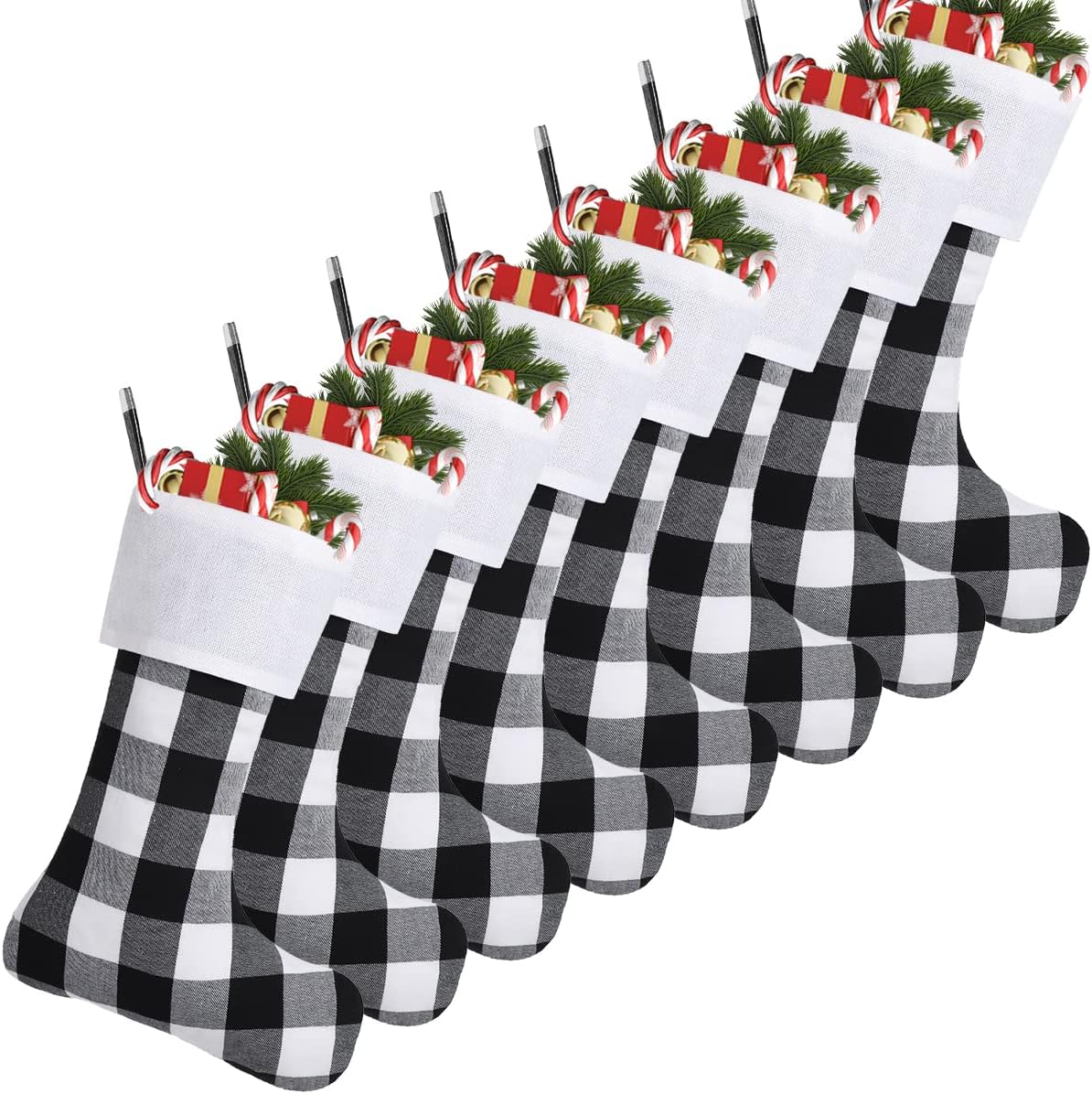 Stockings & Holders - Cootato 8 Pack Christmas Stockings, 18 Inch Buffalo Plaid Christmas Stockings Large Personalized Stocking Decorations for Family Xmas Holiday Party (White Cuff/Black and White Plaid)
