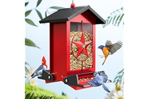 BUTEAFLY Squirrel Proof Bird Feeder for Outdoors Hanging, Metal Wild Bird Seed Feeder with Bilateral Weight-Activated Perches, 5LB Large Capacity Wild Bird Feeders for Outside Finch, Cardinal, Blue Jay