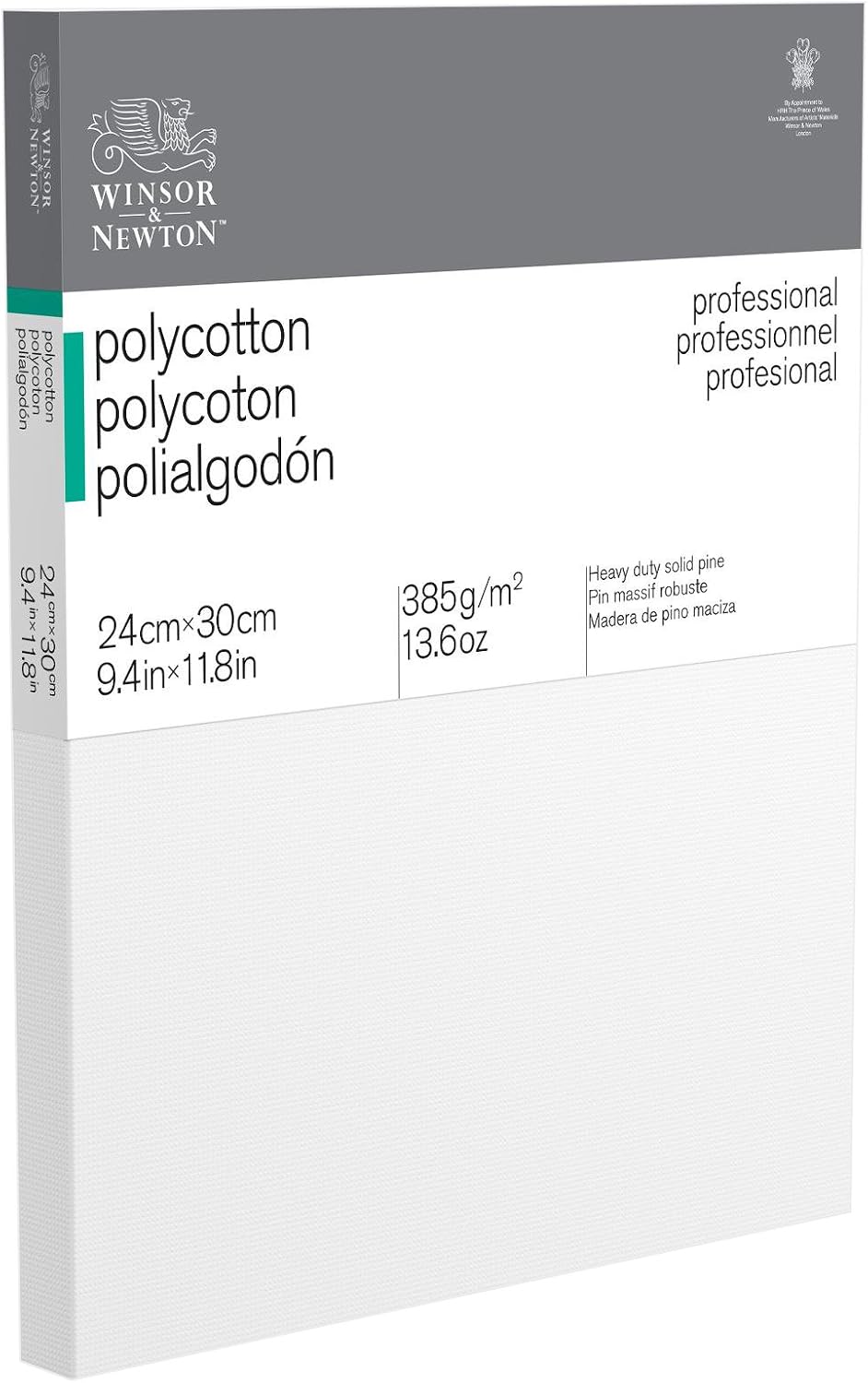 Winsor & Newton 6206011 Professional Stretcher Frame Made of Polycotton 385 g/m² Triple Primed Medium Grain Ideal for Oil and Acrylic Paints 24 x 30 cm