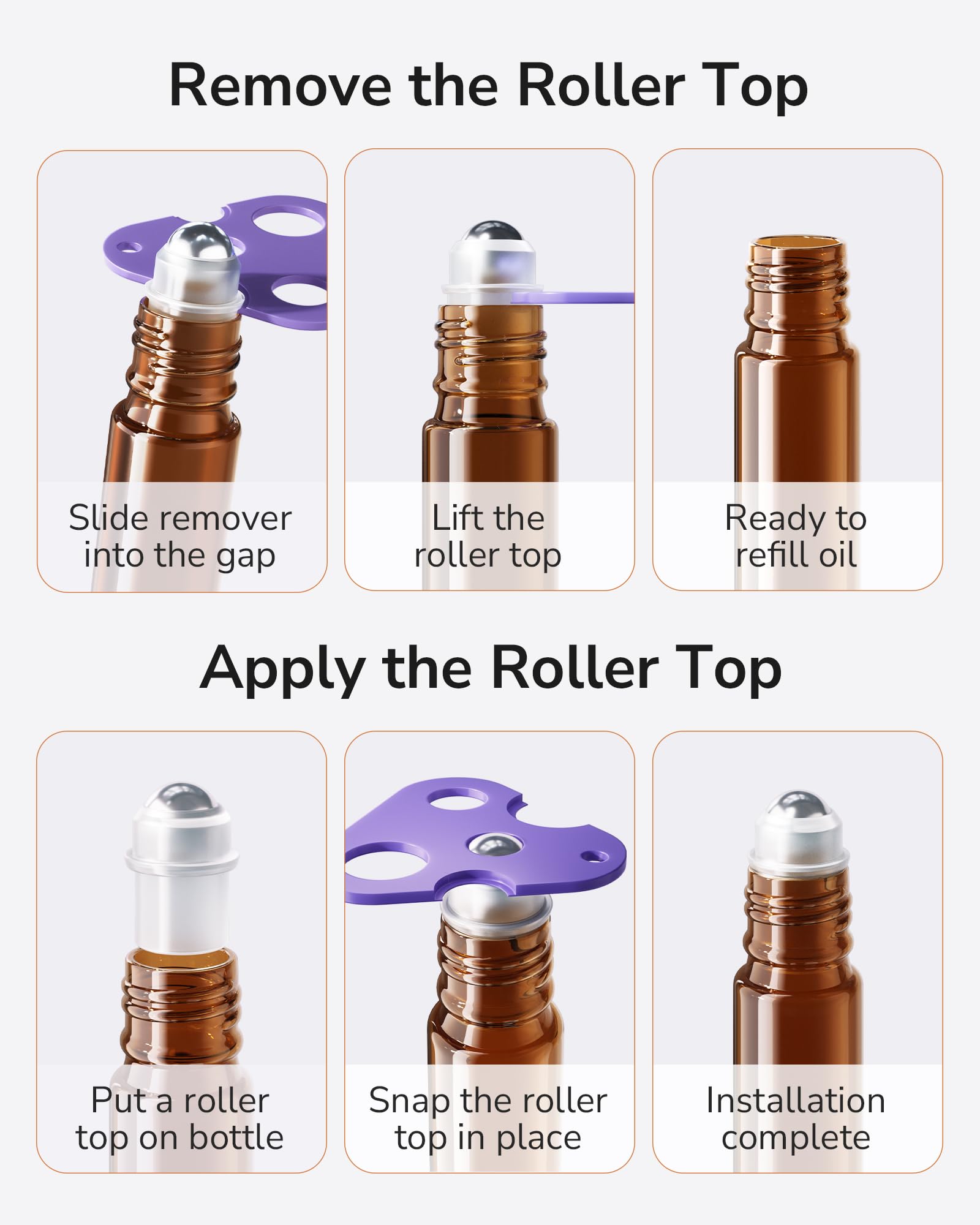 ULG 48-Pack Essential Oil Roller Bottles 10ml, Empty Bottles with Stainless Steel Roller Balls and Waterproof Labels, Amber Roller Balls For Essential Oils