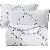 vctops 3-Piece Elegant Floral Embroidered Bedspread Coverlet Set Oversize Queen 100% Cotton Reversible Patchwork 1 Quilt and 2 Pillow Shams (Purple,Oversize Queen)
