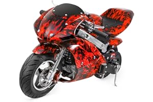 XtremepowerUS Gas Pocket Bike Motorcycle 40cc 4-Stroke Engine Mini Bike Ride-On Padded Seat EPA (Red Flame)