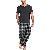 GYS Men's Pajamas Set Short Sleeve Sleepwear Soft Pjs Top with Pants Cool Loungewear Set,Viscose Made from Bamboo
