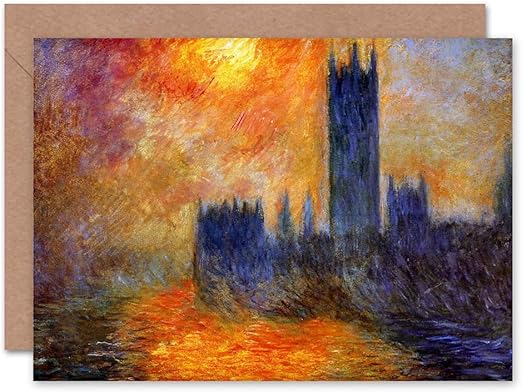 Amazon Com Wee Blue Coo Claude Monet House Of Parliament Sun 1 Old Master Painting Greetings Card Home Kitchen