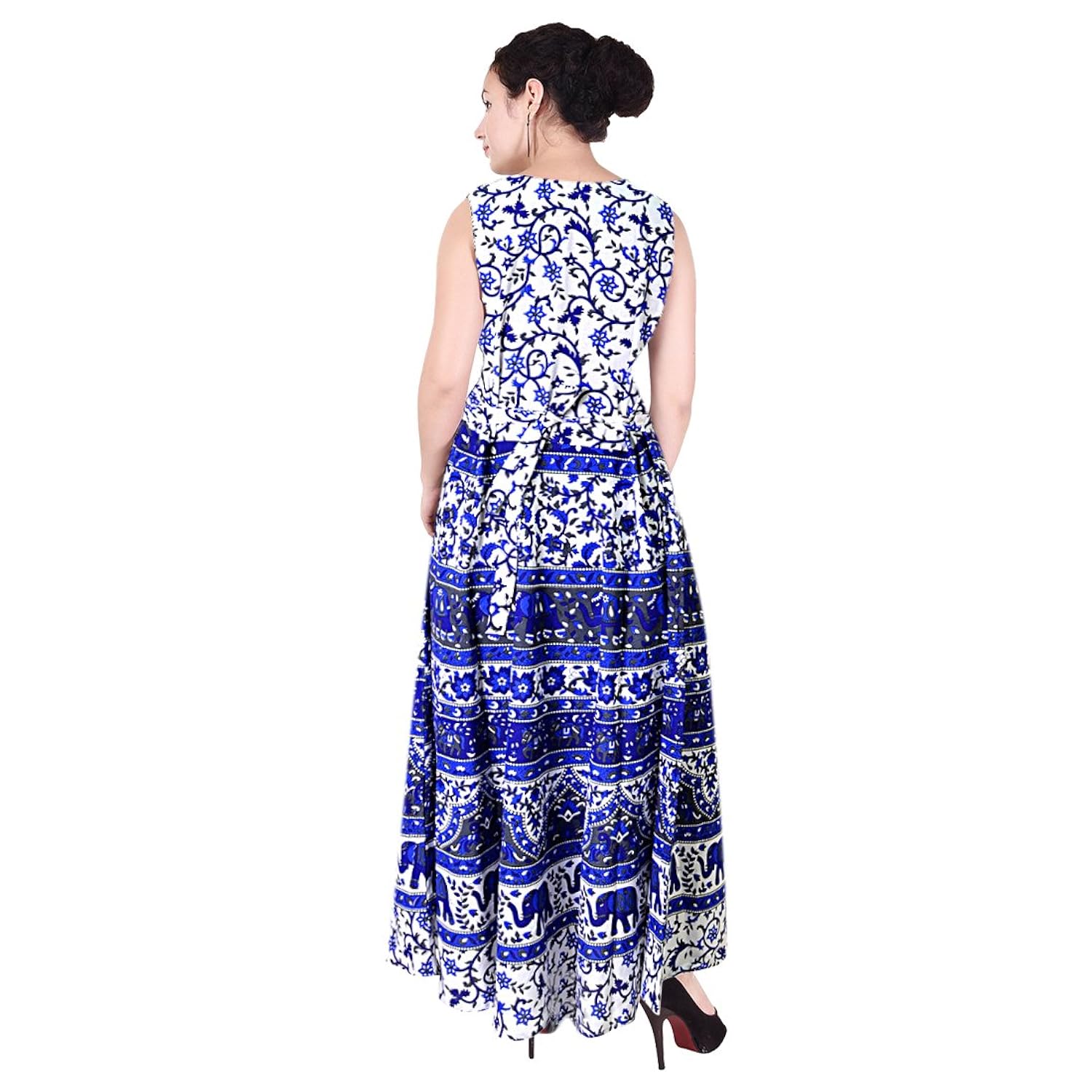 jwf women's cotton jaipuri printed long dress(fr_2194, blue, free size)